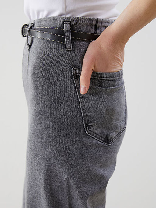 Beli Kemerli Wideleg Kad?n Jean Pantolon