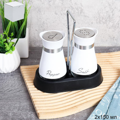Набор для специй 2 предмета на подставке / GD-10 /уп 30/ белый/ белая коробка - ГалеонТрейд фото 2