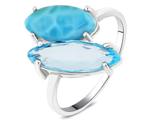 Кольцо, ларимар , топаз, Лунетта