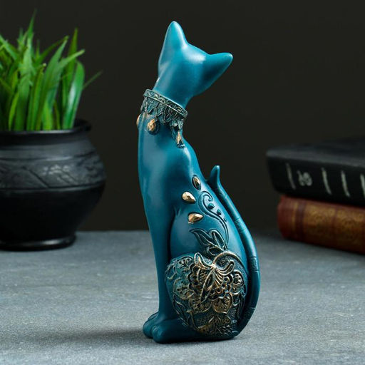 Фигурка полистоун «Кошка», синяя, 20×8 см