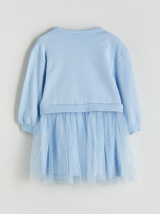 Bisiklet Yaka Frozen Bask?l? K?z ?ocuk Elbise