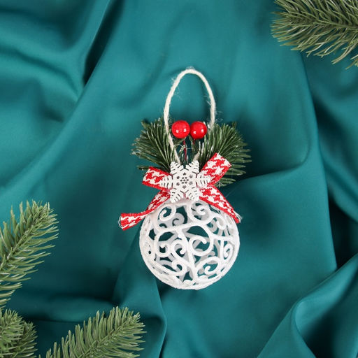 Цена за 2 шт. Ёлочный шар Кружевной новогодний, d=6 см, белый