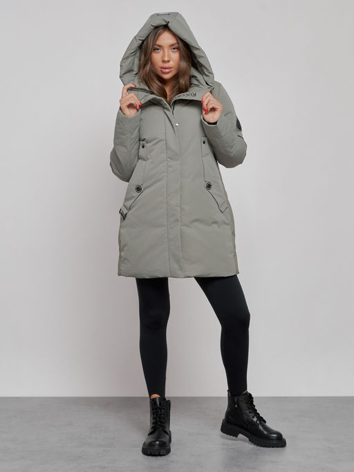 Зимняя женская куртка молодежная с капюшоном цвета хаки 589003Kh - RoccaManer фото 6
