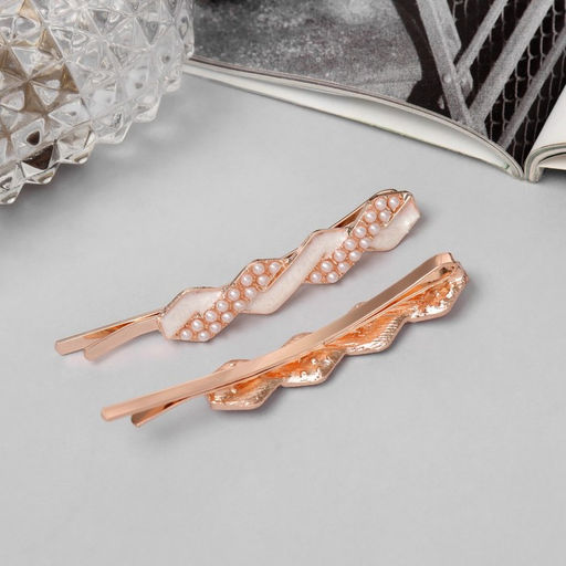 Цена за 2 шт. Невидимки для волос «Кэли», набор 2 шт., грация, 6 см, розовое золото