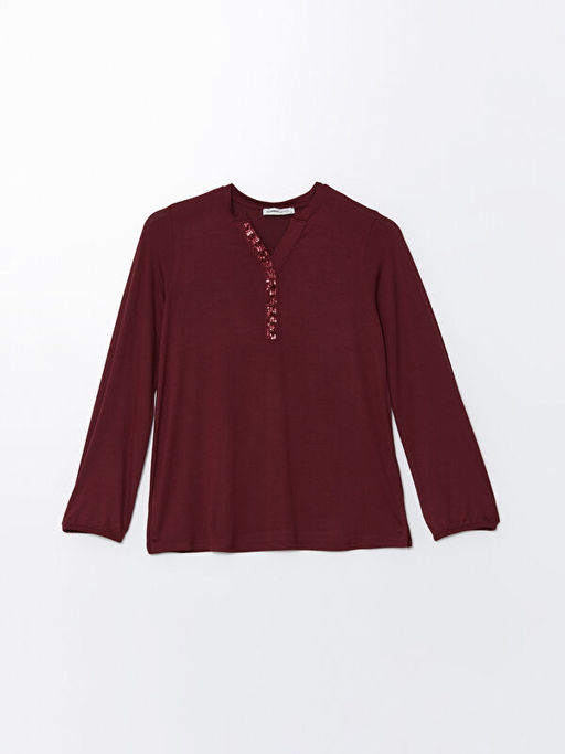 Ka??k Yaka Pul Payetli Uzun Kollu Kad?n Bluz