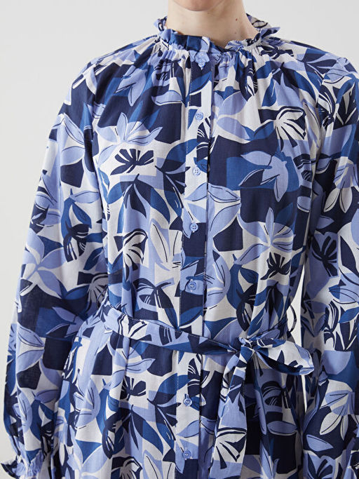 F?rf?rl? Dik Yaka ?i?ekli Kad?n G?mlek Elbise