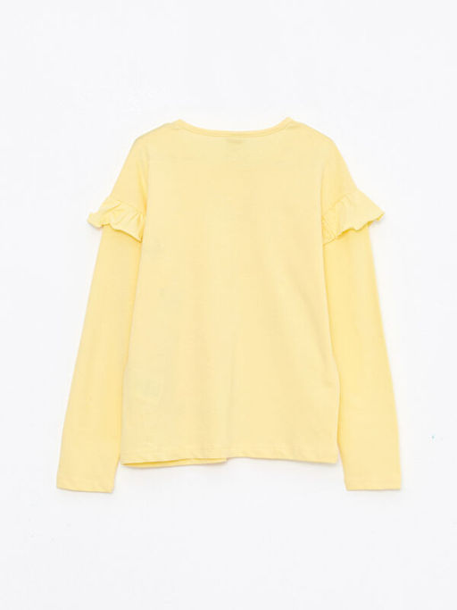 Bisiklet Yaka Uzun Kollu Bask?l? K?z ?ocuk Ti??rt - Waikiki фото 2