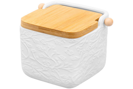 Банка д/сыпучих продуктов 850 мл 15*12*11 см Веточки-цветочки + откидная бамбук.крышка - Elan gallery фото 8