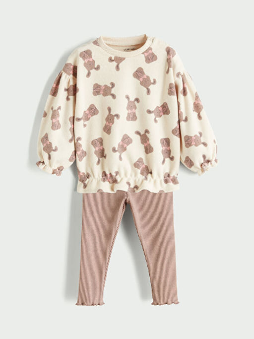 Bisiklet Yaka K?z Bebek Sweatshirt ve Tayt 2li