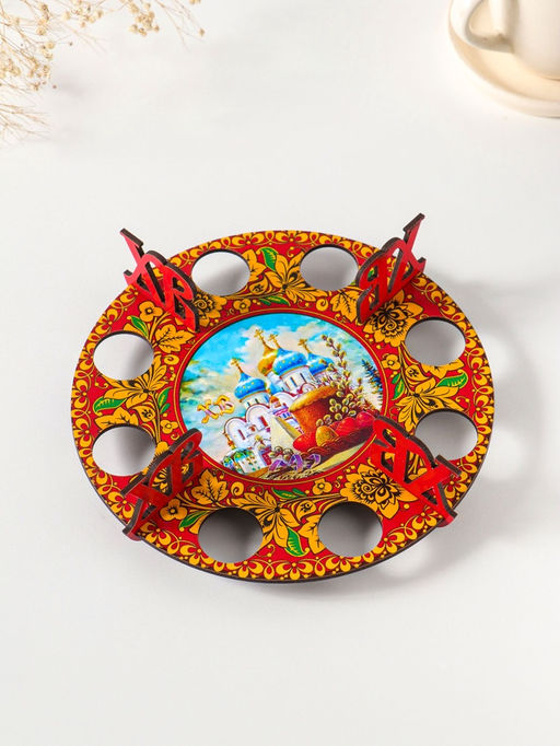 Подставка для 8 яиц «Хохлома», под кулич, d=20 см