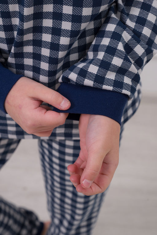 Пижама подростковая из кулирки пенье на манжетах Дрёма клетка синяя - Амадэль фото 6