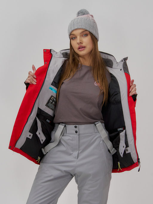 Горнолыжный костюм женский зимний красного цвета 07017Kr