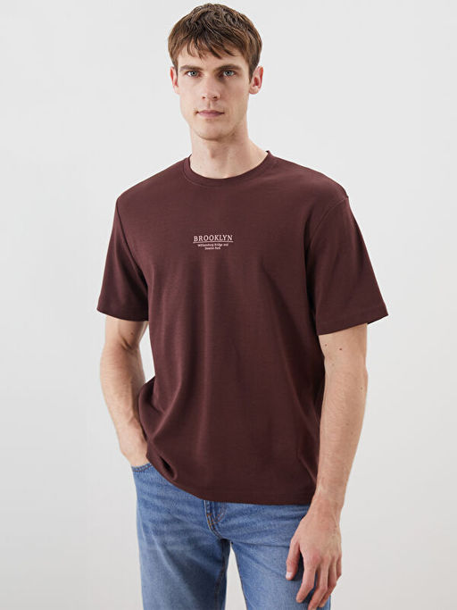 Bisiklet Yaka Bask?l? Erkek Ti??rt