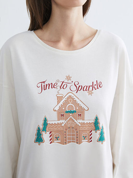 Bisiklet Yaka Y?lba?? Temal? Kad?n Pijama Tak?m?