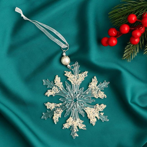 Цена за 2 шт. Ёлочная игрушка Зимнее волшебство. Снежинка ажурная, d=12 см, прозрачный, МИКС фото 5