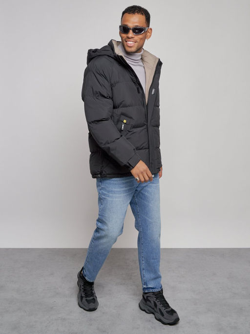 Куртка спортивная болоньевая мужская зимняя с капюшоном черного цвета 3111Ch - Wonderrman фото 11