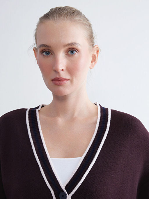 V Yaka ?izgili Oversize Kad?n Triko H?rka