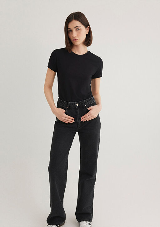 Stretch Siyah Basic Tisort - Mavi фото 2
