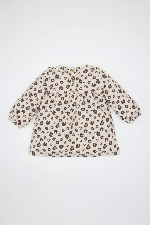 Платье с длинными рукавами и рюшами на пуговицах и леопардовым узором для маленьких девочек - Defacto фото 5