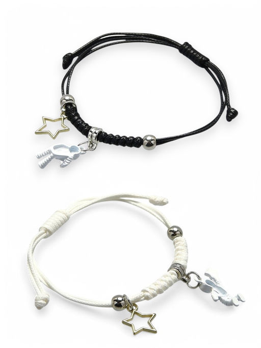 Браслеты парные «Неразлучники» космонавты со звёздами, чёрно-белые, 7 см