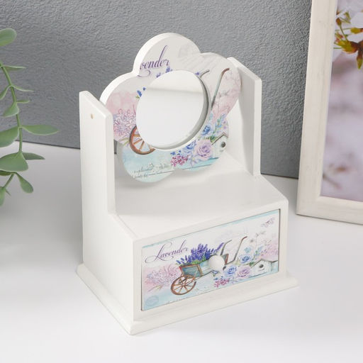 Шкатулка для украшений 1 ящик «Тележка лаванды», с зеркалом, дерево, 11×7.5×14.8 см
