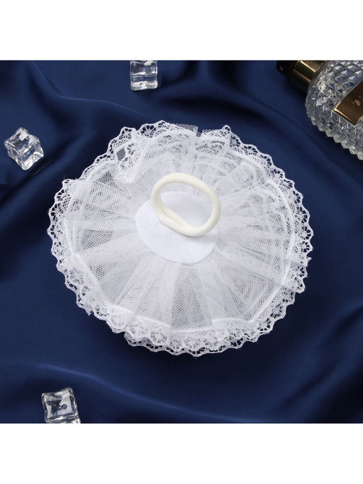 Цена за 6 шт. Бант для волос на резинке «Школьница», волна кружева, d=16 см, белый