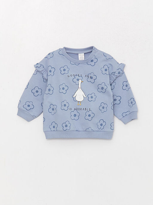 Bisiklet Yaka Uzun Kollu Bask?l? K?z Bebek Sweatshirt ve E?ofman Alt 2li Tak?m - Waikiki фото 2