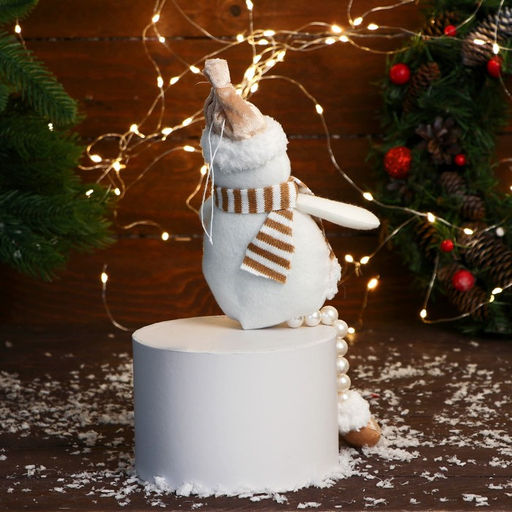 Игрушка мягкая «Снеговик в полосатом шарфе» 10×30 см, золото