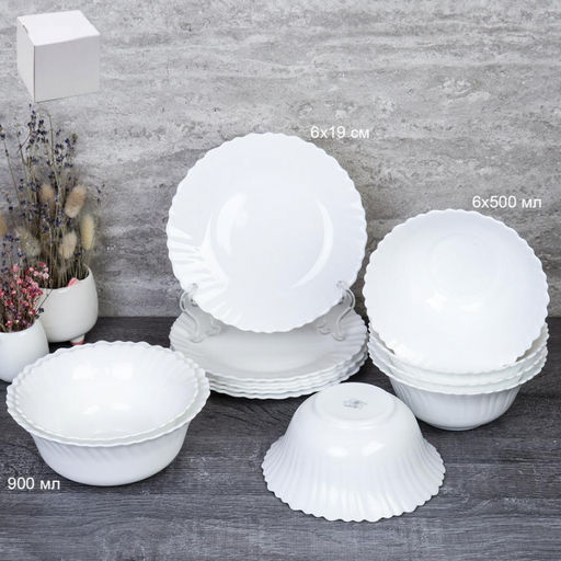 Сервиз столовый 13 пр, Тюльпан белый стеклокерамика арт. 13/LHK670 (WHITE) (731439)