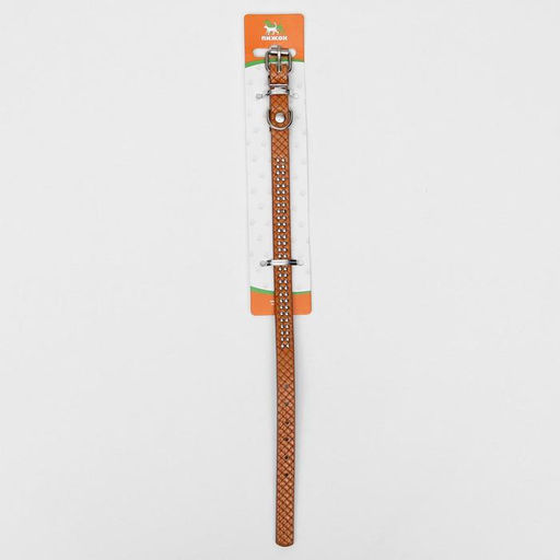 Ошейник рифленый с 2 рядами клепок, 33 х 1,2 см, ОШ 23-29, коричневый - Пижон фото 6