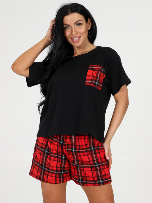 3122 ПИЖАМА (ШОРТЫ) (Крупная красная клетка) - А-дина фото 3