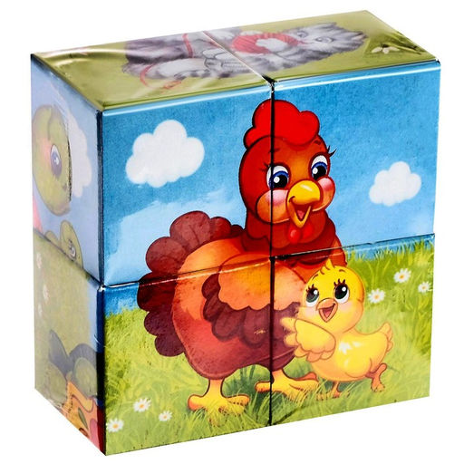 Цена за 2 шт. Кубики картонные «Мамы и дети», 4 шт., 3+