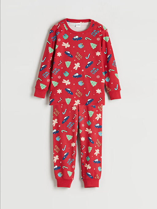 Bisiklet Yaka Y?lba?? Temal? Erkek ?ocuk Pijama Tak?m?