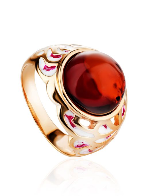 Эффектный позолоченный перстень Суздаль с натуральным янтарём