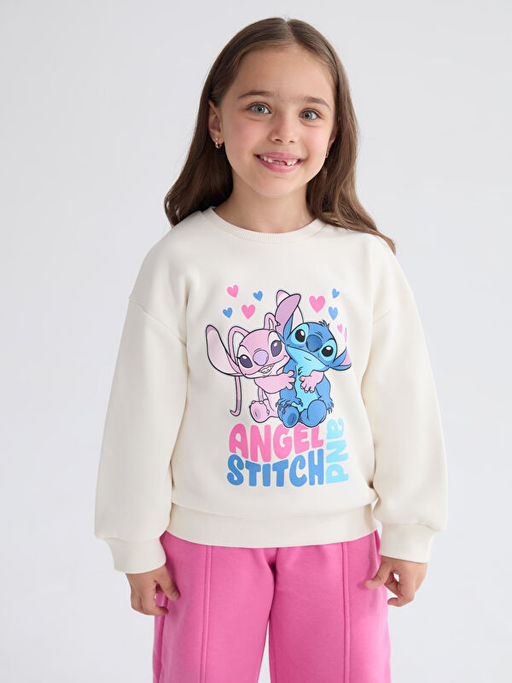 Bisiklet Yaka Stitch ve Angel Bask?l? K?z ?ocuk Sweatshirt