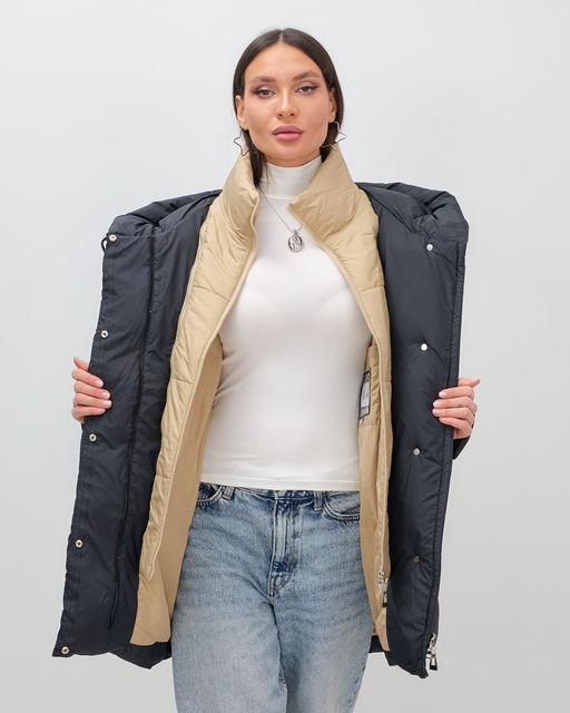 Куртка двубортная женская зимняя с капюшоном черного цвета 7736Ch Бренд: Visdeer  фото 11