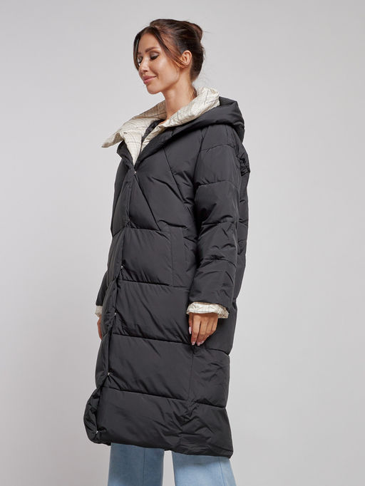 Пальто утепленное молодежное зимнее женское черного цвета 52393Ch - Mtforce фото 10