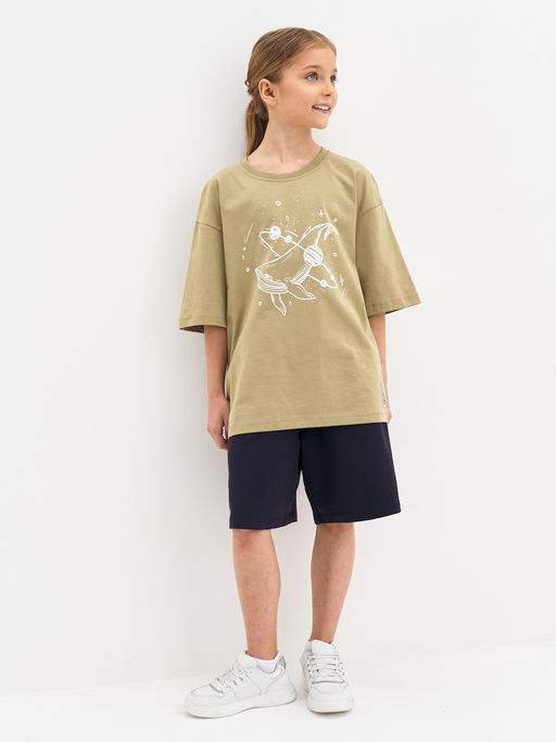 Футболка для девочки цвета хаки с принтом - Kogankids фото 29