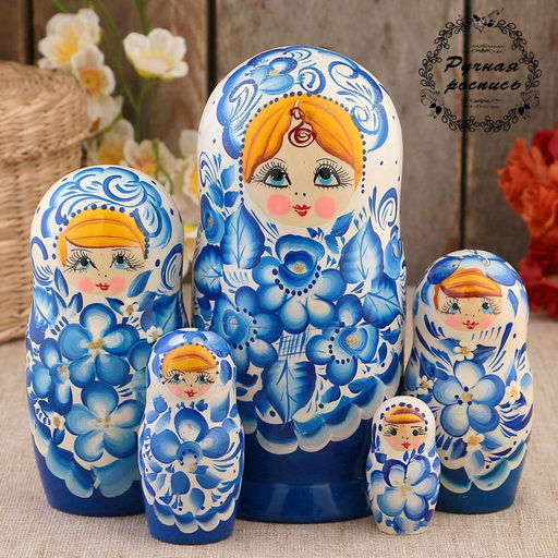 Матрёшка дерево «Гжель», синее платье, 5 кукольная, 18 см