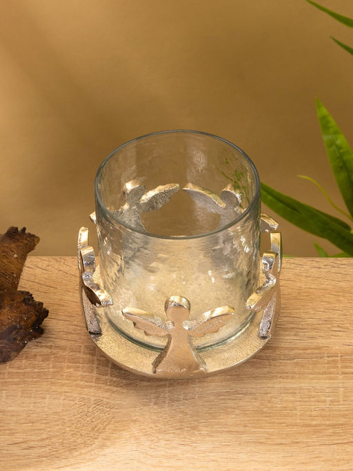 Подсвечник со стеклом Ангелочки, 11?11?11 см, алюминий