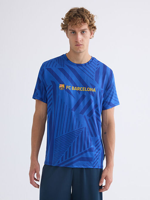 Bisiklet Yaka K?sa Kollu Barcelona Bask?l? Erkek Ti??rt