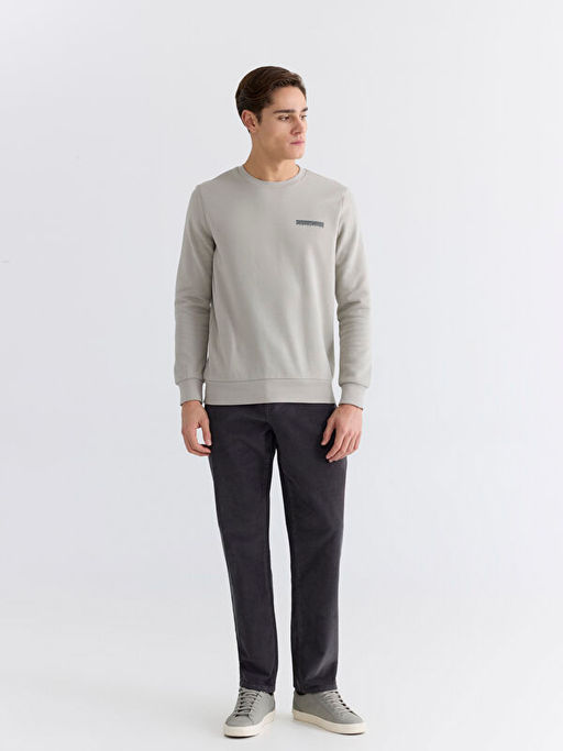 Bisiklet Yaka Bask?l? Erkek Kal?n Sweatshirt