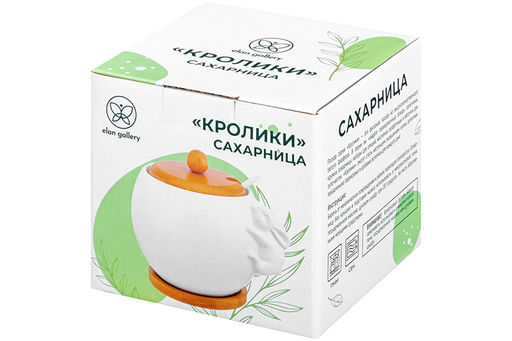 Сахарница 620 мл 12*12*12 см "Кролик" + ложка + дер. крышка на дер. подставке