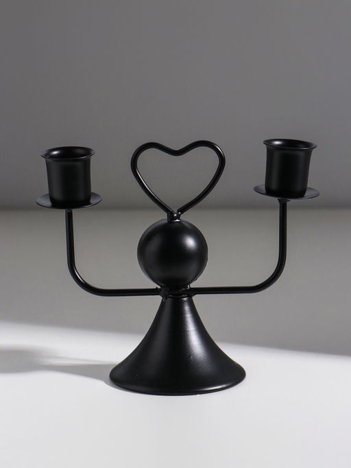 Подсвечник на 2 свечи «Сердечко», d=2.5 см, чёрный, 14×7×12 см