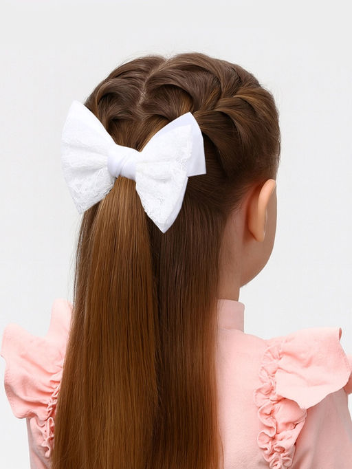 Цена за 6 шт. Бант для волос на резинке «Школьница», воздушное кружево, 12 см, белый