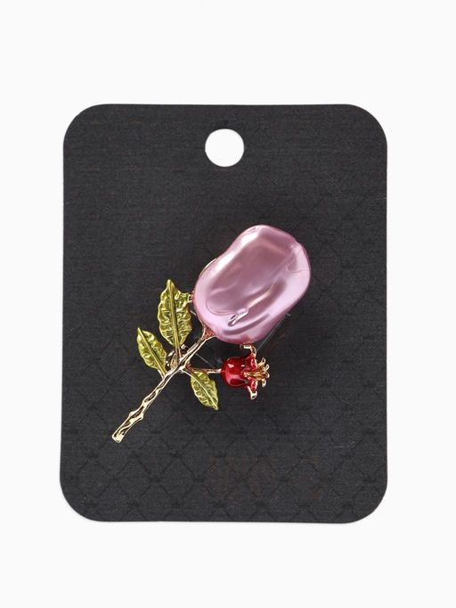 Брошь «Цветок» роза, жемчуг, цвет розовый в золоте