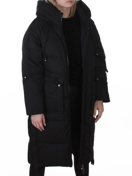 6615 BLACK Пальто зимнее женское (200 гр. холлофайбер)