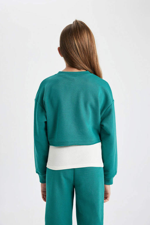 Укороченный свитшот с принтом для девочек с круглым вырезом - Defacto фото 10