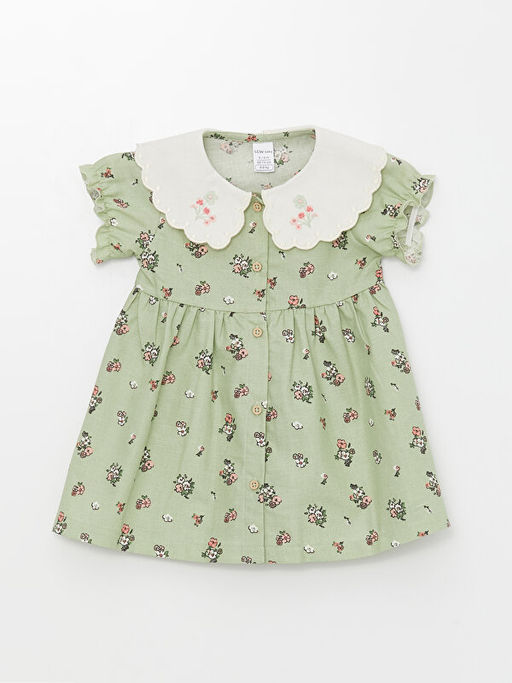 Bebe Yaka K?sa Kollu ?i?ekli K?z Bebek Elbise