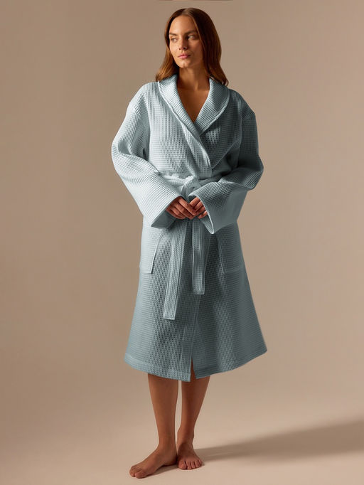 Халат вафельный женский SL HOME: Basic «Аззура», размер L, хлопок 100%, бирюзовый
